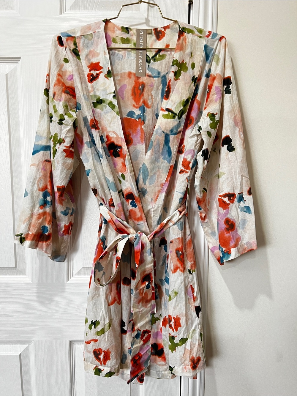 Plum Pretty Sugar Watercolor Floral Robe Kimono Size Small 100% Cotton